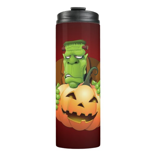 Frankenstein Monster Cartoon mit Pumpkin Thermosbecher (Vorderseite)