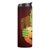 Frankenstein Monster Cartoon mit Pumpkin Thermosbecher (Nach links gedreht)