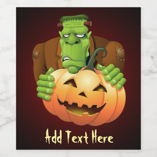 Frankenstein Monster Cartoon mit Pumpkin Weinetikett (Einzelnes Label)