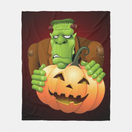 Frankenstein Monster Cartoon with Pumpkin Fleecedecke (Vorderseite)
