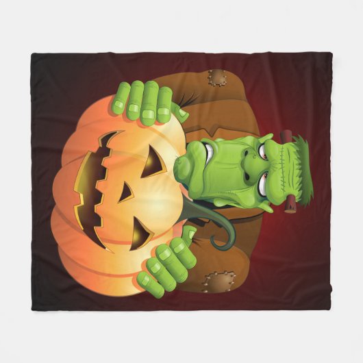 Frankenstein Monster Cartoon with Pumpkin Fleecedecke (Vorderseite (Horizontal))