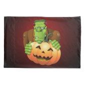 Frankenstein Monster Cartoon with Pumpkin Kissenbezug (Rückseite)