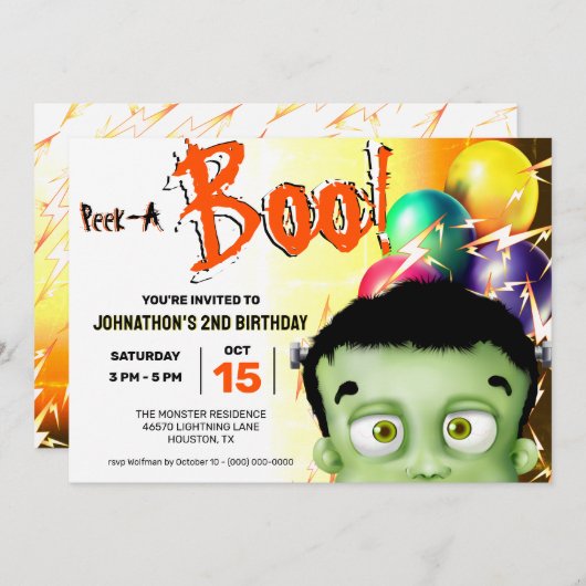 Frankenstein Monster Flüchtige Blick A Boo Einladung (Vorne/Hinten)