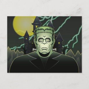 Frankenstein Monster Halloween Castle Lightning Postkarte