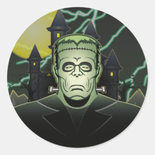Frankenstein Monster Halloween Castle Lightning Runder Aufkleber