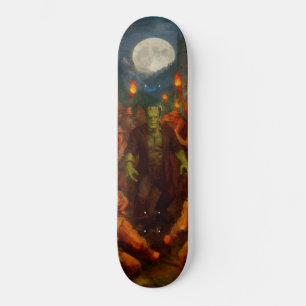 Frankenstein-Monster läuft frei im Dorf Skateboard