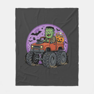Frankenstein Monster Truck Halloween Grafikdesign Fleecedecke