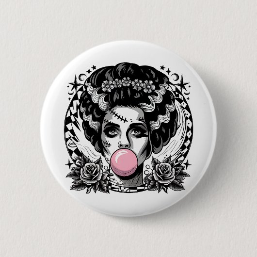 Frankenstein Monster und Bride Bubble Gum Funny Ha Button (Vorderseite)