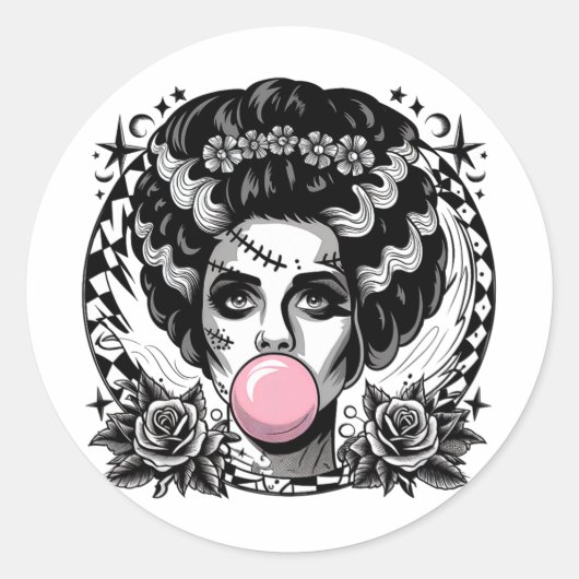 Frankenstein Monster und Bride Bubble Gum Funny Ha Runder Aufkleber (Vorderseite)