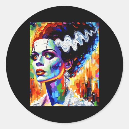 Frankenstein Monster und Bride Halloween Matching Runder Aufkleber (Vorderseite)