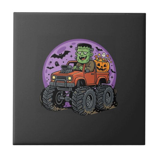 Frankenstein-Monstertruck-Halloween-Grafikdesign Fliese (Vorderseite)