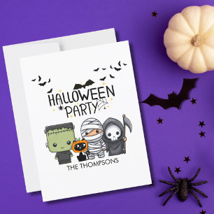 Frankenstein Mumie Sensenmann Süße Katze Halloween Postkarte