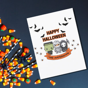 Frankenstein Mumie Sensenmann Süße Katze Halloween Postkarte