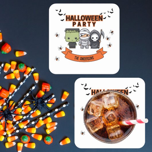 Frankenstein Mummy Grim Sensenmann Niedlich Hallow Rechteckiger Pappuntersetzer