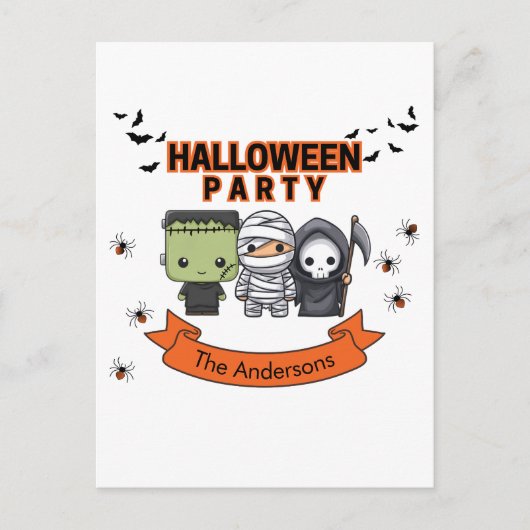 Frankenstein Mummy Grim Sensenmann Spooky Hallowee Postkarte (Vorderseite)