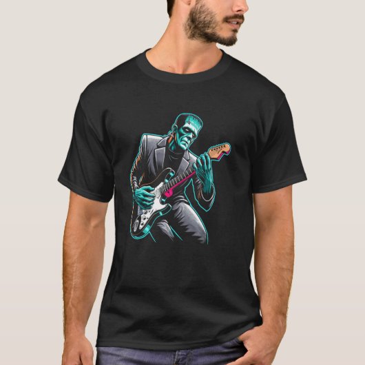 Frankenstein Playing Rock Gitarre Retro 90er Frank T-Shirt (Vorderseite)