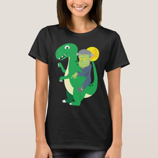 Frankenstein Riding Rex Cool Dinosaur Halloween Co T-Shirt (Vorderseite)