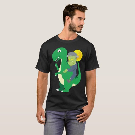 Frankenstein Riding Rex Cool Dinosaur Halloween Co T-Shirt (Vorne ganz)