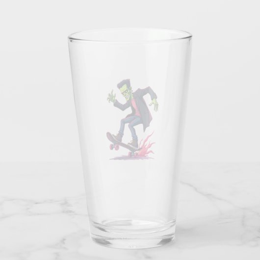 Frankenstein Skater � Cool Halloween Streetwear Sh Glas (Rückseite)