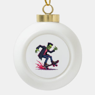 Frankenstein Skater � Coole Halloween Streetwear-S Keramik Kugel-Ornament