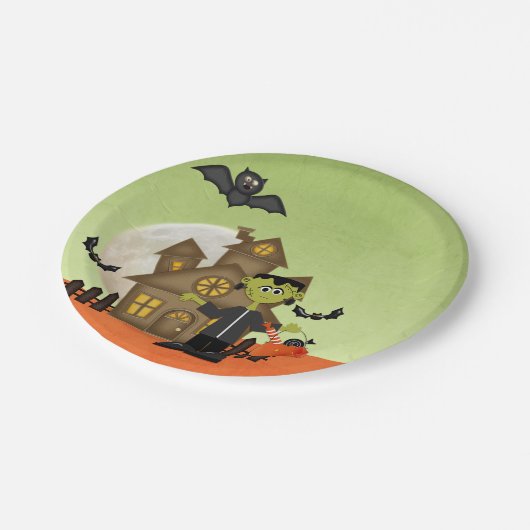 Frankenstein, Spuk Haus, Halloween Pappteller (Schrägansicht)