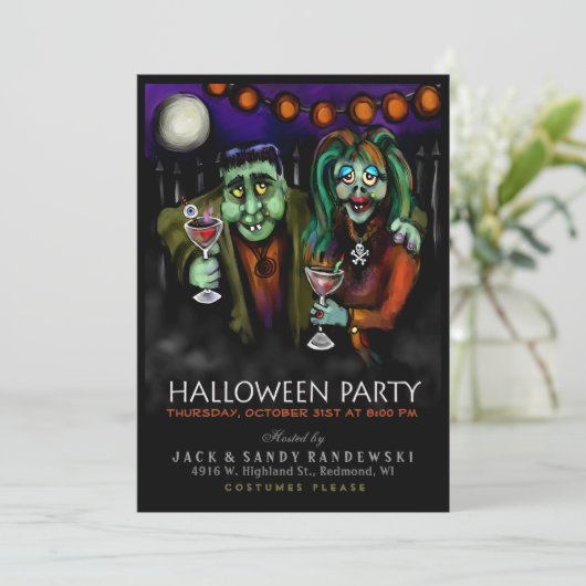 Frankenstein u. Datums-Halloween-Party laden ein Einladung (Stehend Vorderseite)