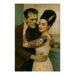 Frankenstein und Bride MCM Art Poster
