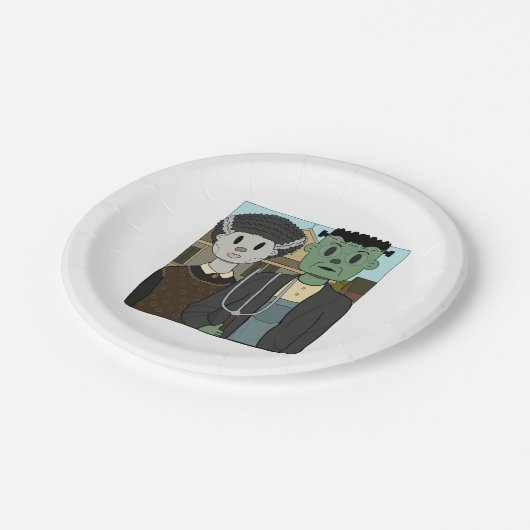 Frankenstein und Frankenstein Pappteller (Schrägansicht)