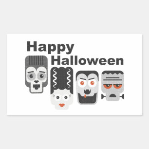 Frankenstein und gruselige Freunde - schwarz, weiß Rechteckiger Aufkleber