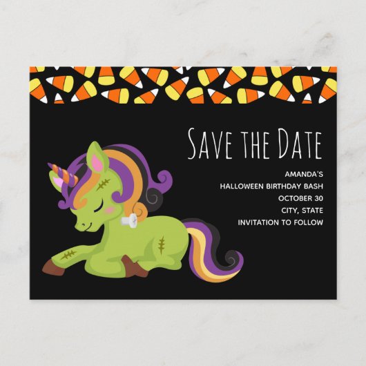 Frankenstein Unicorn Birthday Save the Date Einladungspostkarte (Vorderseite)