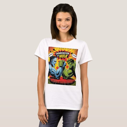 Frankenstein vs Hulk - Klassischer Pop Art T-Shirt (Vorne ganz)