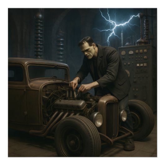 Frankenstein Working on Frisierte Auto Fotodruck (Vorne)