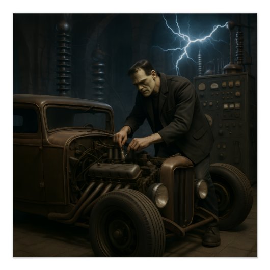 Frankenstein Working on Frisierte Auto Poster (Vorderseite)