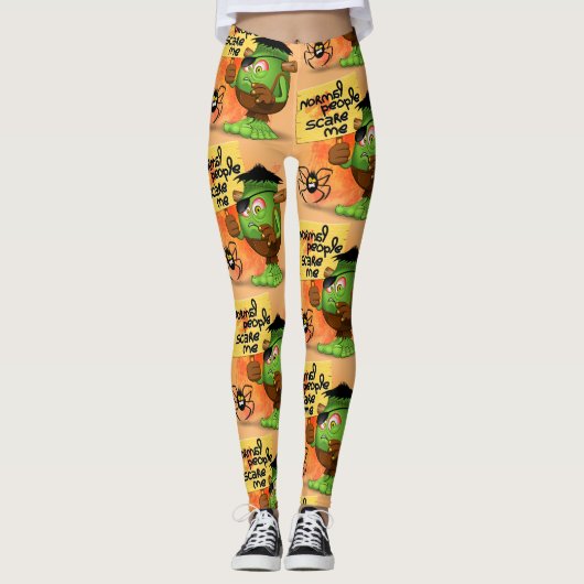 Frankenstein-Zeichen "Normal People Scare Me" Leggings (Vorderseite)