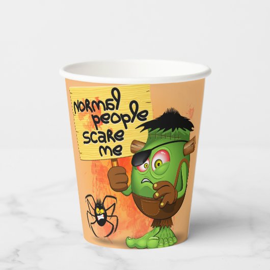 Frankenstein-Zeichen "Normal People Scare Me" Pappbecher (Rückseite)