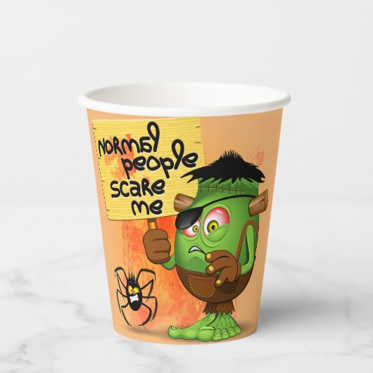 Frankenstein-Zeichen "Normal People Scare Me" Pappbecher (Vorderseite)
