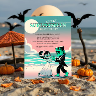 Frankensteins Summerween-Strandparty Retro-Tanz Einladung