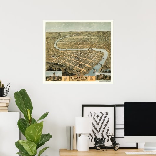 Frankfort, KY Panoramic Map - 1871 Poster (Heimbüro)