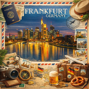 Frankfurt bei Dämmerung – Reflexionen am Main Postkarte