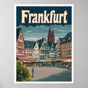 Frankfurt Deutschland Art Vintage Travel Illustrat Poster