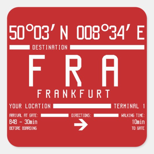 Frankfurt Deutschland IATA Airport Code Quadratischer Aufkleber (Vorderseite)