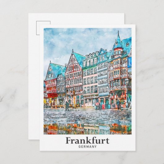 Frankfurt Deutschland Reisen Wasserfarbenhandzeich Postkarte (Vorne/Hinten)