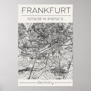 Frankfurt Stadtplan Poster Moderne Minimale Stadt
