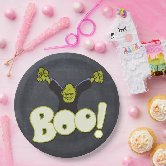 Frankie Monster Frankenstein Halloween Black Chalk Pappteller (Party)