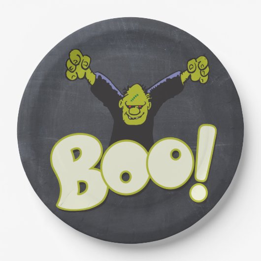Frankie Monster Frankenstein Halloween Black Chalk Pappteller (Vorderseite)