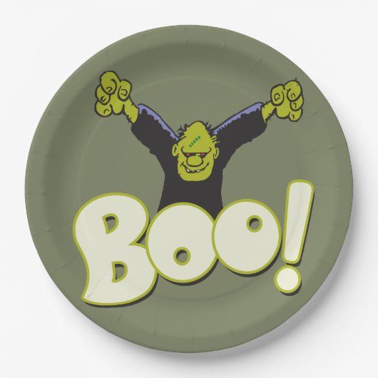 Frankie Monster Superhero Frankenstein Halloween Pappteller (Vorderseite)