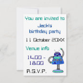 Frankie Robot: Blau auf Weiß Einladung (Rückseite)