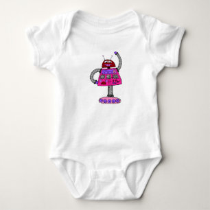 Frankie Robot: Rosa auf Weiß Baby Strampler
