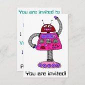 Frankie Robot: Rosa auf Weiß Einladung (Vorne/Hinten)