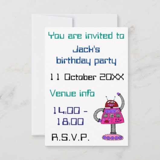 Frankie Robot: Rosa auf Weiß Einladung (Rückseite)